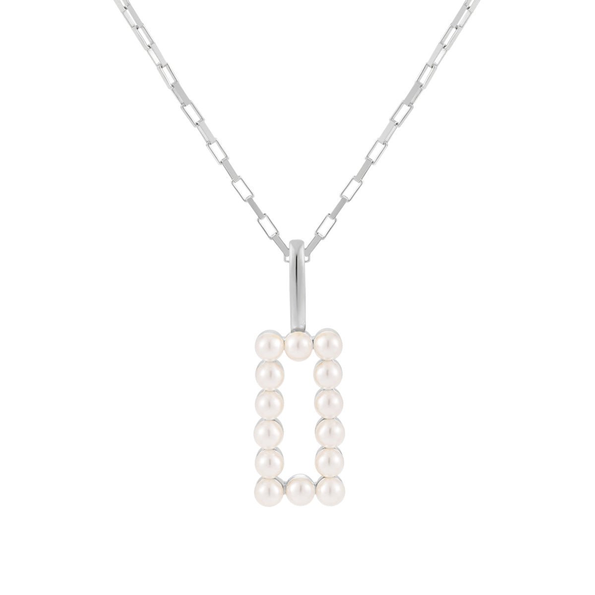 Women Elegant Geometry Shell Pearls Rectangle 925 Sterling Silver Necklace - KIAHMILLA