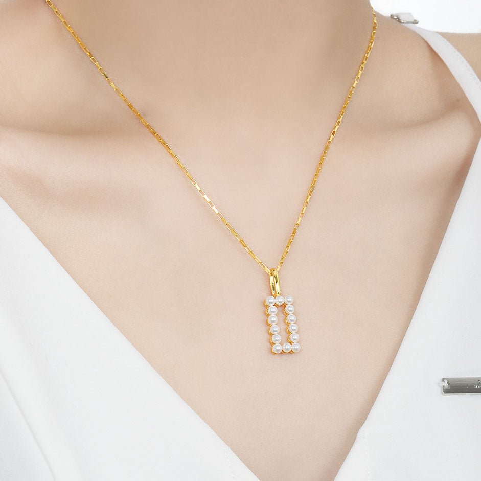 Women Elegant Geometry Shell Pearls Rectangle 925 Sterling Silver Necklace - KIAHMILLA