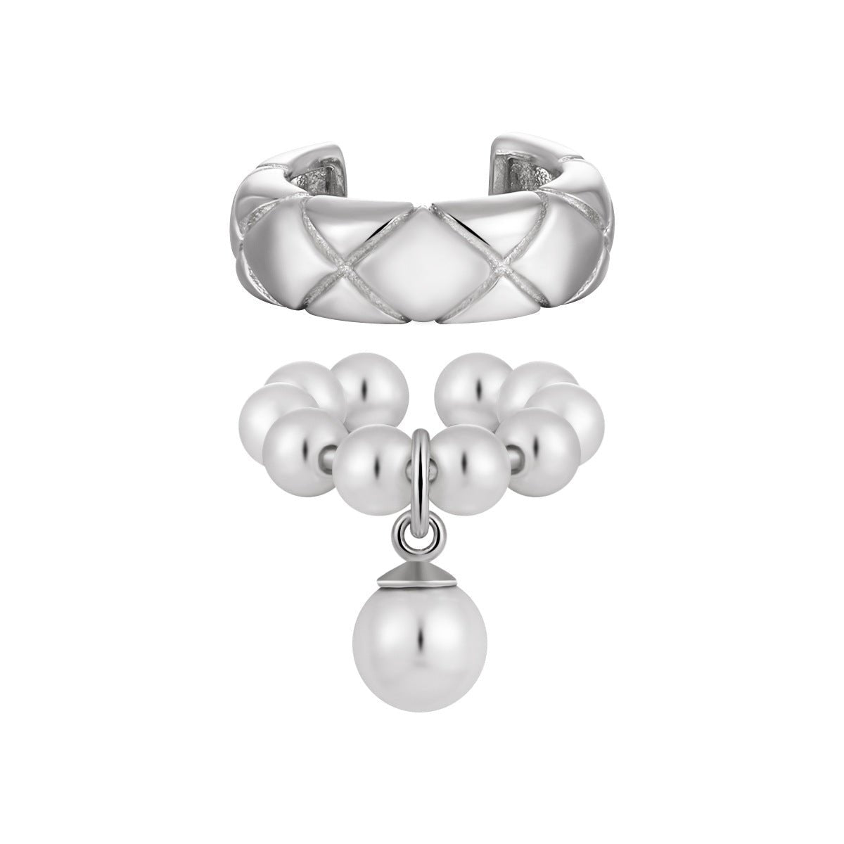 Women Elegant Quilting Pattern Shell Pearls 925 Sterling Silver Non-Pierced Earring(Single) - KIAHMILLA