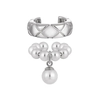 Women Elegant Quilting Pattern Shell Pearls 925 Sterling Silver Non-Pierced Earring(Single) - KIAHMILLA