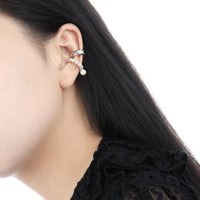 Women Elegant Quilting Pattern Shell Pearls 925 Sterling Silver Non-Pierced Earring(Single) - KIAHMILLA