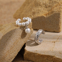 Women Elegant Quilting Pattern Shell Pearls 925 Sterling Silver Non-Pierced Earring(Single) - KIAHMILLA