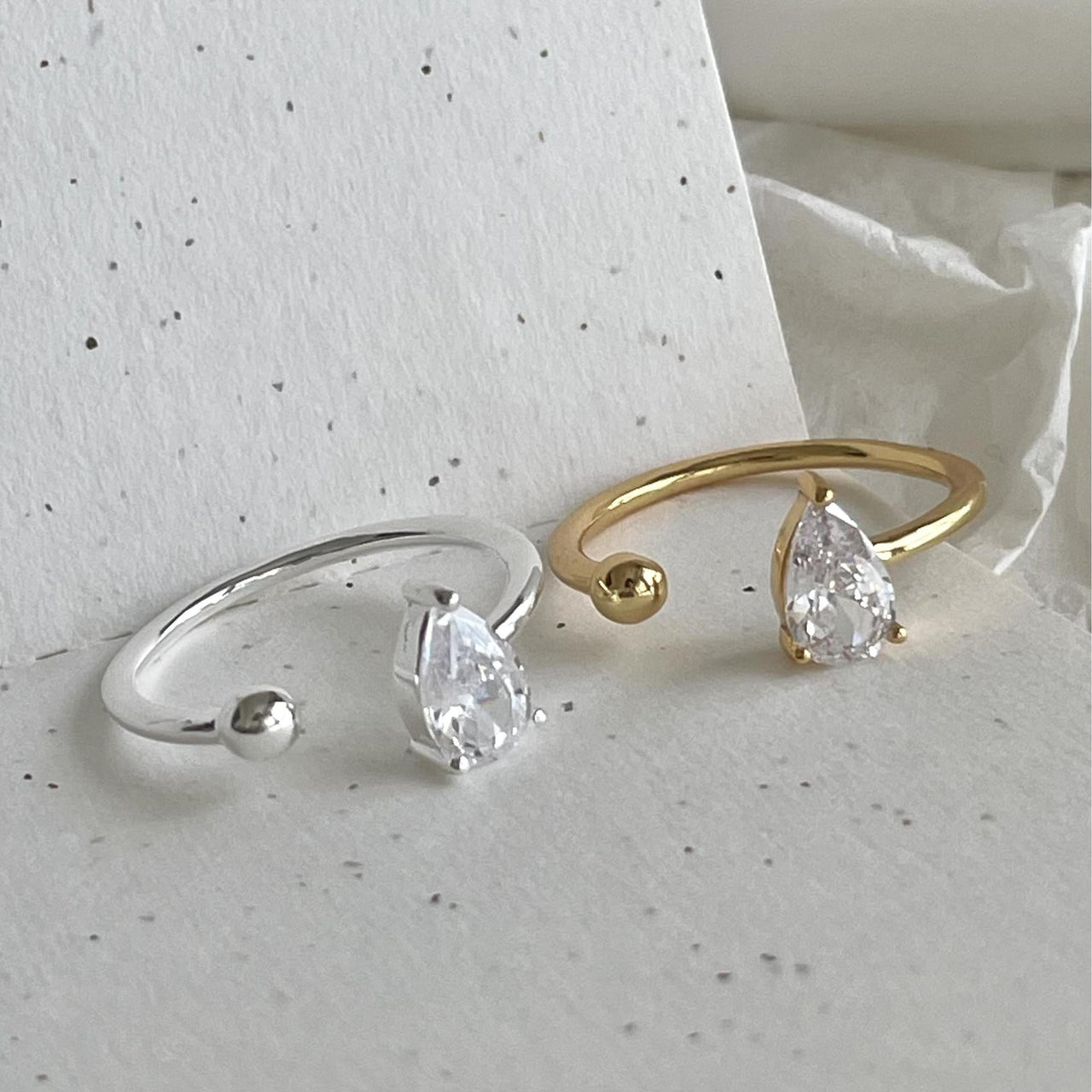 Women Elegant Waterdrop CZ Ball 925 Sterling Silver Adjustable Ring - KIAHMILLA