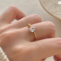Women Elegant Waterdrop CZ Ball 925 Sterling Silver Adjustable Ring - KIAHMILLA
