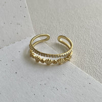 Women Fashion Double Layers CZ Shell 925 Sterling Silver Adjustable Ring - KIAHMILLA