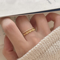 Women Fashion Double Layers CZ Shell 925 Sterling Silver Adjustable Ring - KIAHMILLA