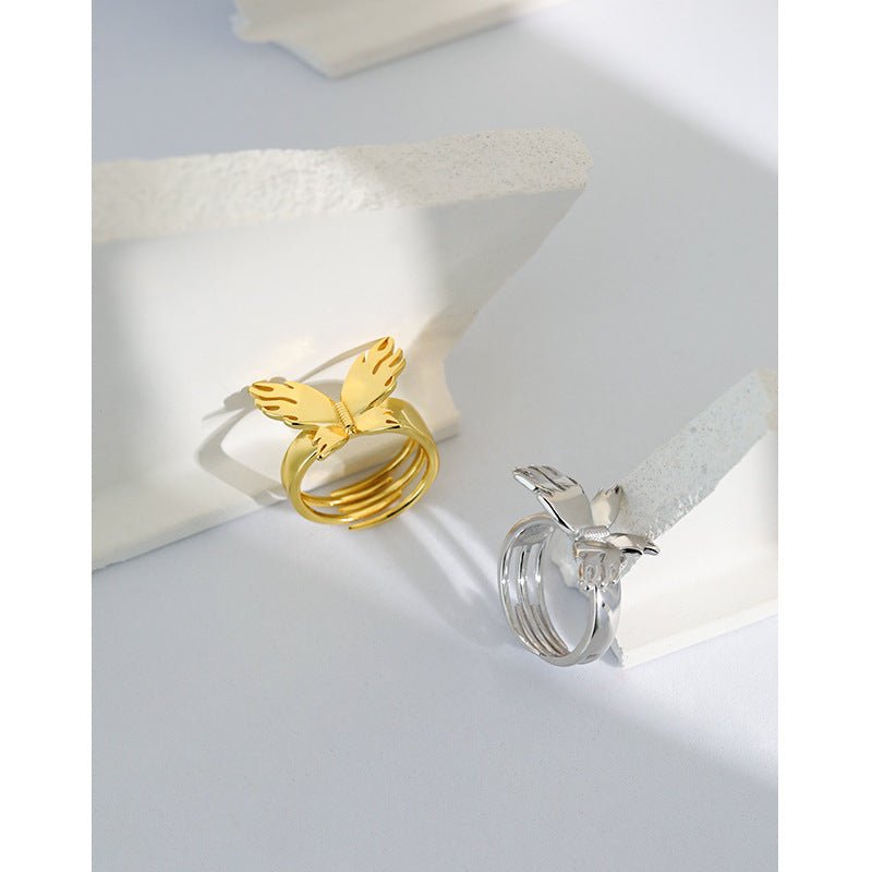 Women Flying Butterfly 925 Sterling Silver Adjustable Ring - KIAHMILLA