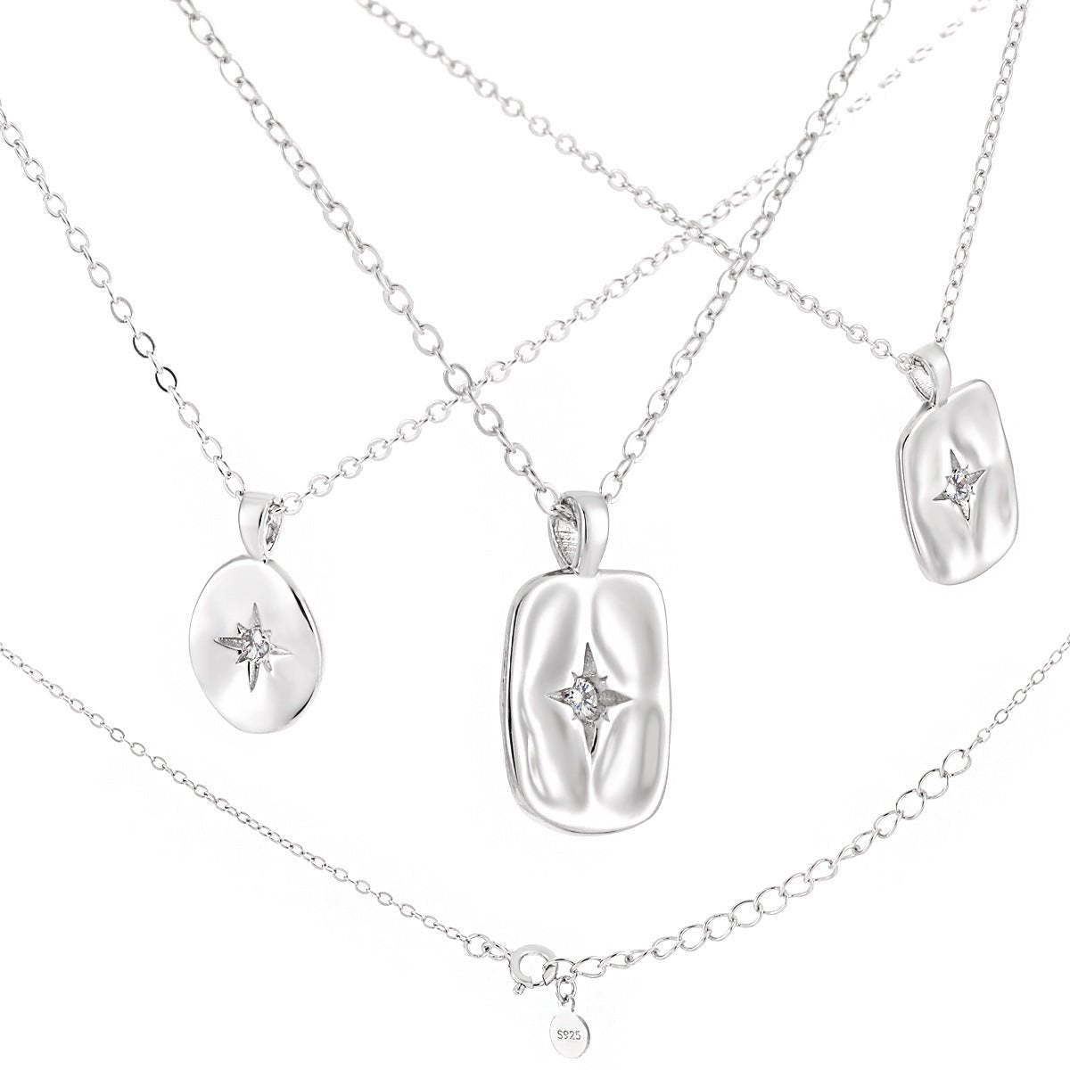 Women Geometry Shining CZ Star Geometry 925 Sterling Silver Necklace - KIAHMILLA