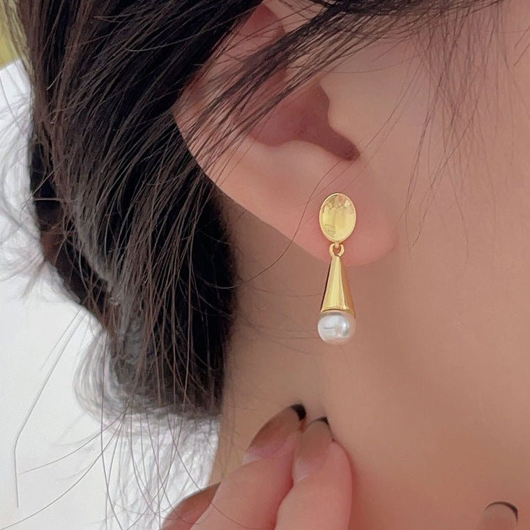 Women Geometry Waterdrop Shell Pearls 925 Sterling Silver Stud Earrings - KIAHMILLA