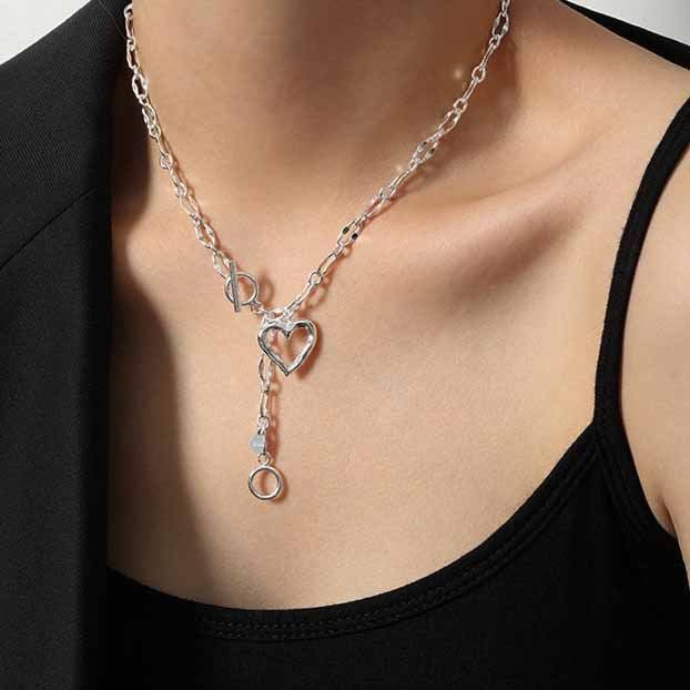 Women Hollow Heart Chain 925 Sterling Silver Necklace - KIAHMILLA