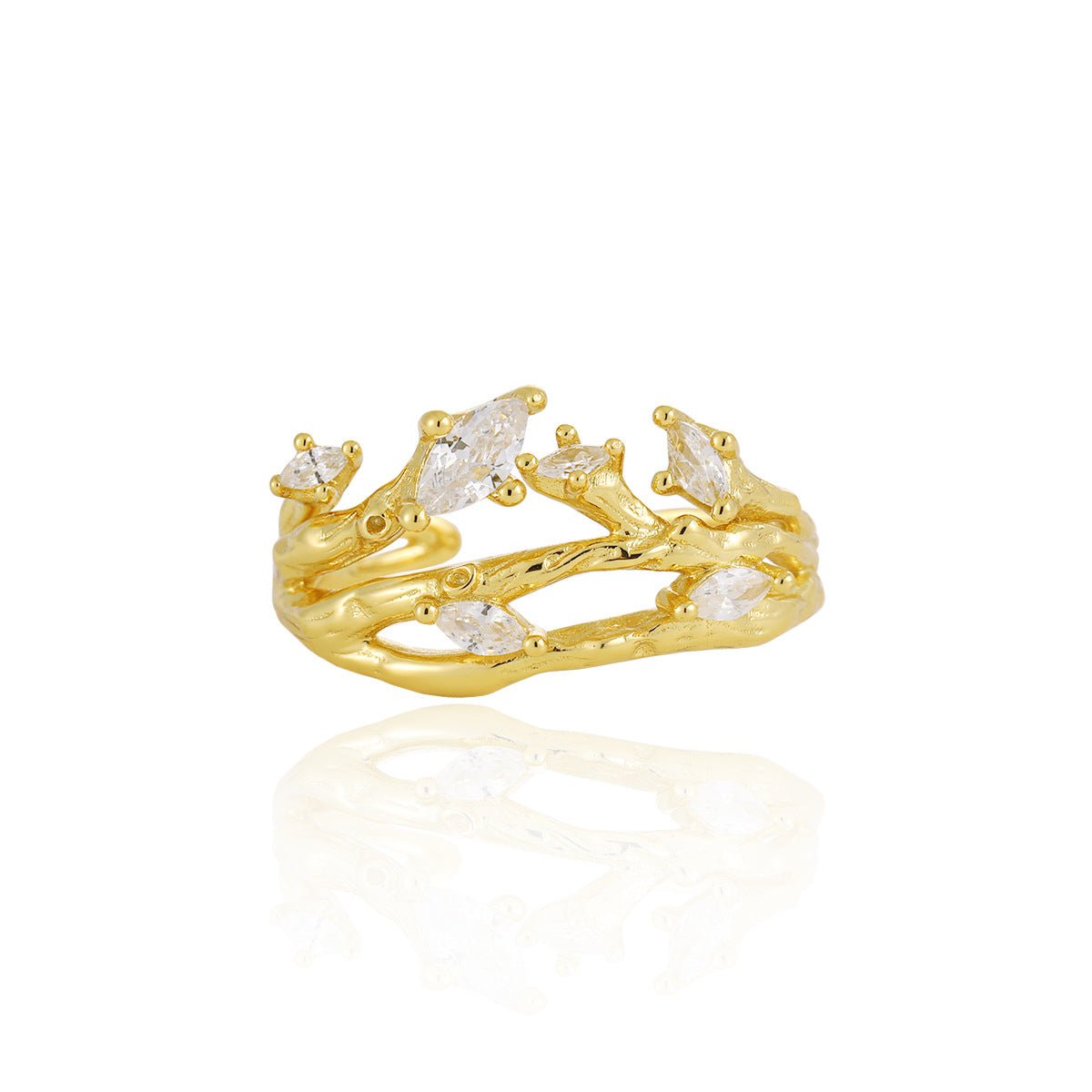 Women Irregular CZ Tree Branch 925 Sterling Silver Adjustable Ring - KIAHMILLA