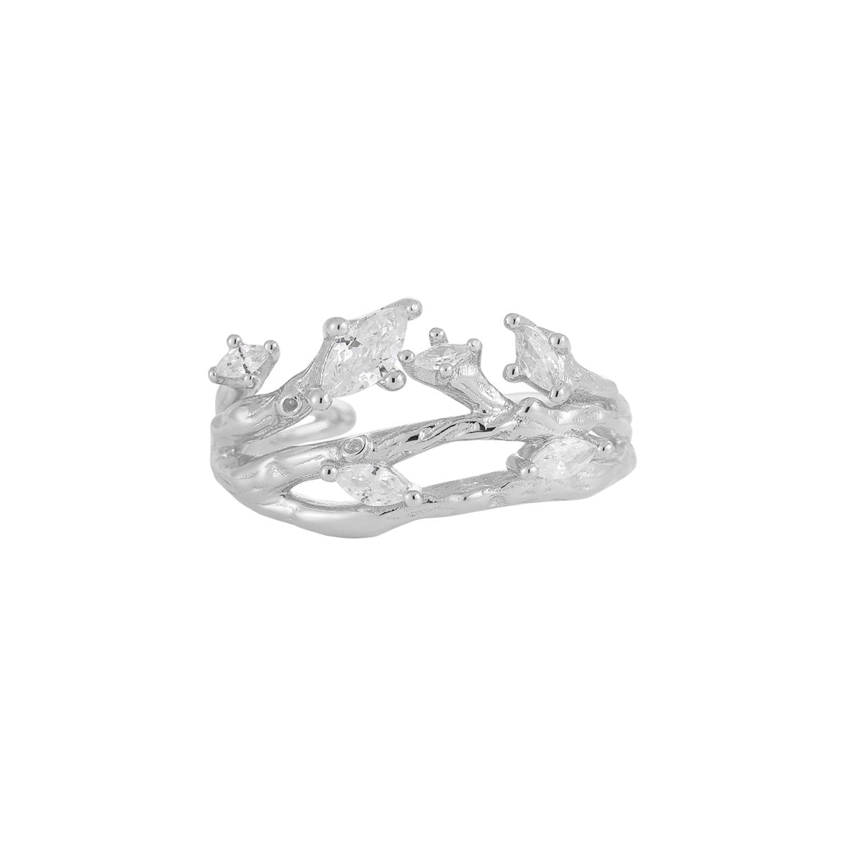 Women Irregular CZ Tree Branch 925 Sterling Silver Adjustable Ring - KIAHMILLA