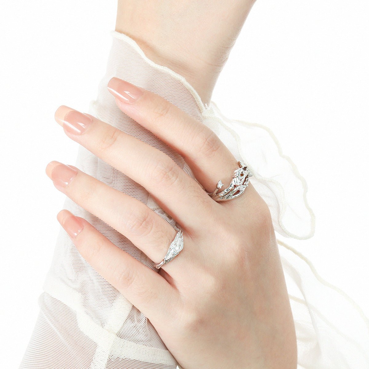 Women Irregular CZ Tree Branch 925 Sterling Silver Adjustable Ring - KIAHMILLA