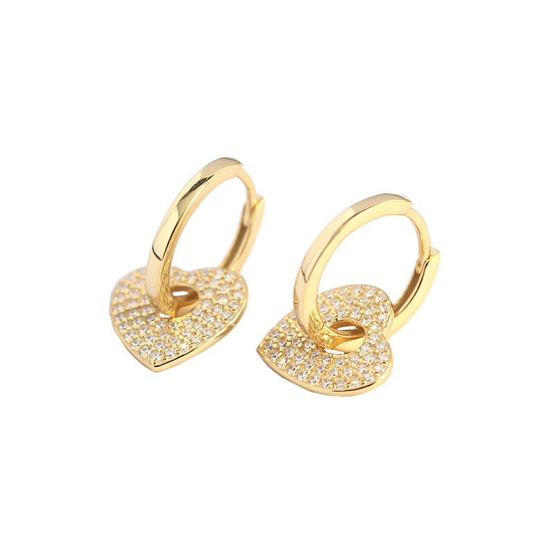 Women Micro Setting CZ Heart 925 Sterling Silver Hoop Earrings - KIAHMILLA