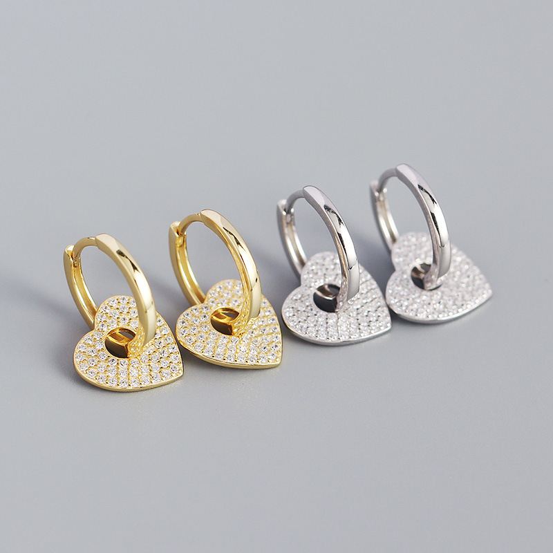 Women Micro Setting CZ Heart 925 Sterling Silver Hoop Earrings - KIAHMILLA