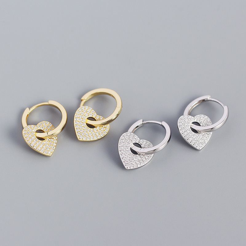 Women Micro Setting CZ Heart 925 Sterling Silver Hoop Earrings - KIAHMILLA