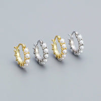 Women Round Mini Shell Pearls 925 Sterling Silver Hoop Earrings - KIAHMILLA