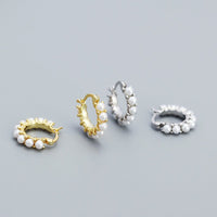 Women Round Mini Shell Pearls 925 Sterling Silver Hoop Earrings - KIAHMILLA