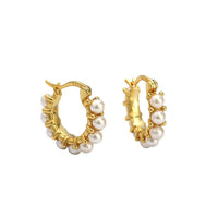 Women Round Mini Shell Pearls 925 Sterling Silver Hoop Earrings - KIAHMILLA