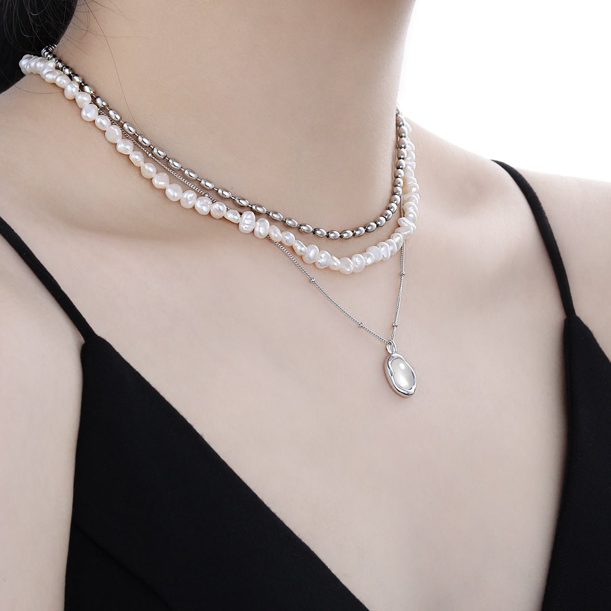 Women Simple Oval Natural White Shell 925 Sterling Silver Necklace - KIAHMILLA