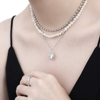 Women Simple Oval Natural White Shell 925 Sterling Silver Necklace - KIAHMILLA