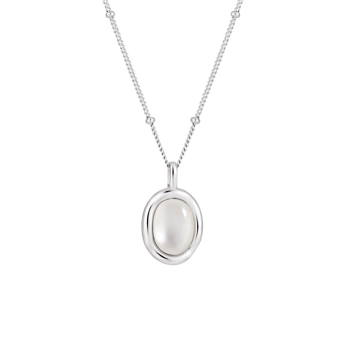 Women Simple Oval Natural White Shell 925 Sterling Silver Necklace - KIAHMILLA