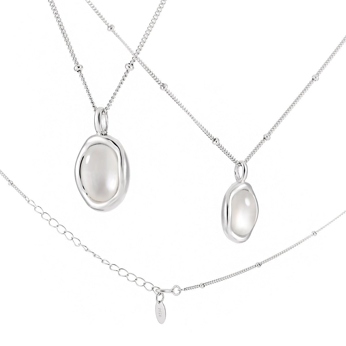 Women Simple Oval Natural White Shell 925 Sterling Silver Necklace - KIAHMILLA