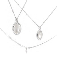 Women Simple Oval Natural White Shell 925 Sterling Silver Necklace - KIAHMILLA