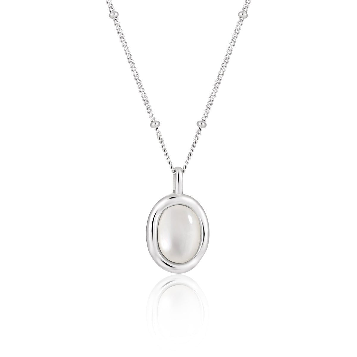 Women Simple Oval Natural White Shell 925 Sterling Silver Necklace - KIAHMILLA