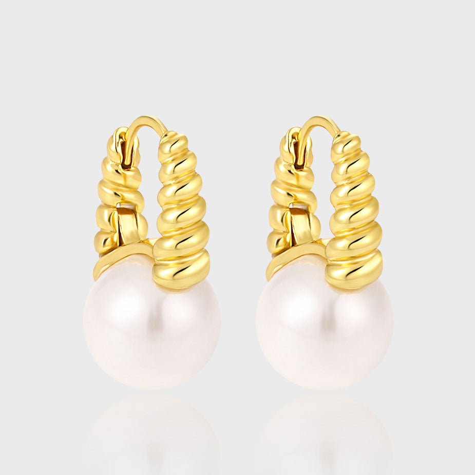 Women Twisted Round Shell Pearls 925 Sterling Silver Hoop Earrings - KIAHMILLA