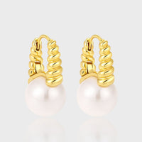 Women Twisted Round Shell Pearls 925 Sterling Silver Hoop Earrings - KIAHMILLA