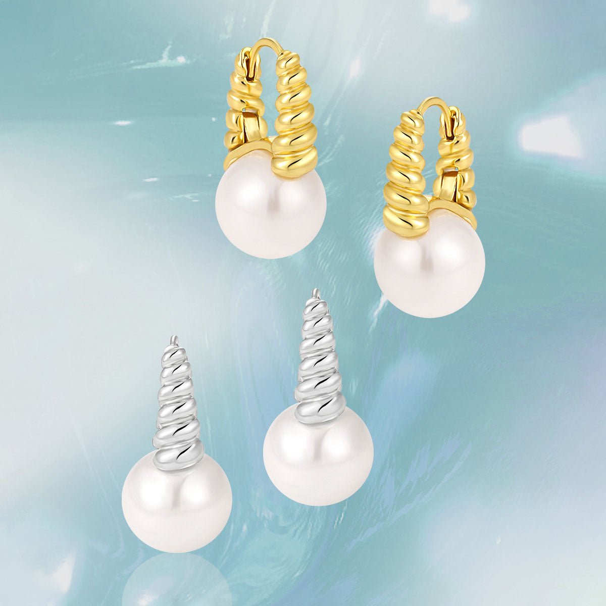 Women Twisted Round Shell Pearls 925 Sterling Silver Hoop Earrings - KIAHMILLA