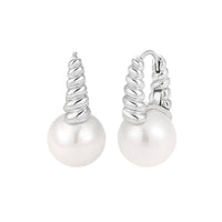 Women Twisted Round Shell Pearls 925 Sterling Silver Hoop Earrings - KIAHMILLA