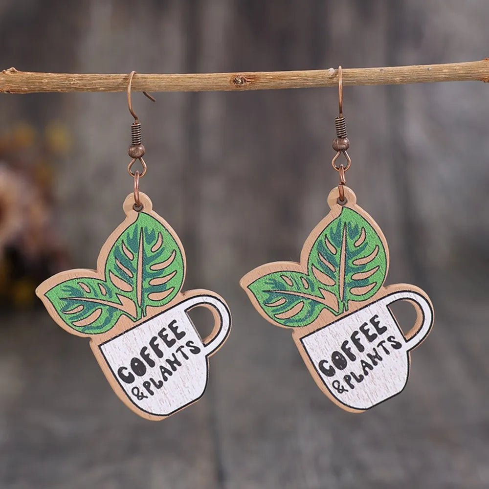 Wooden Alloy Dangle Earrings - Coolpeacock