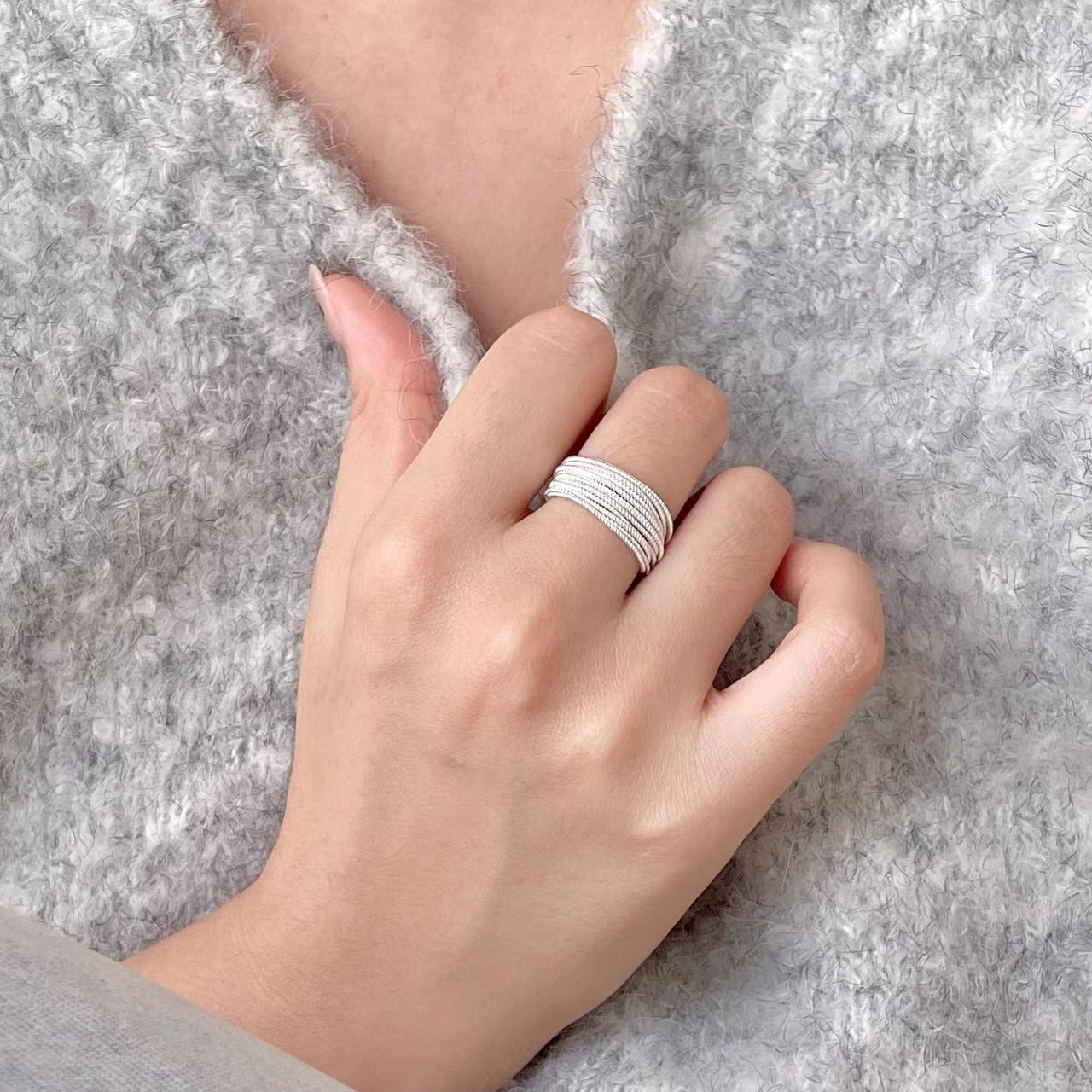Wrapped Up' Overlapping Textured Beads 925 Sterling Silver Adjustable Band Ring - KIAHMILLA